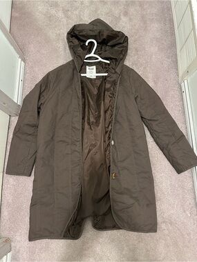 Vintage Levi’s Womens Hooded Long Coat Brown Snap Front Jacket Parka Size 8
